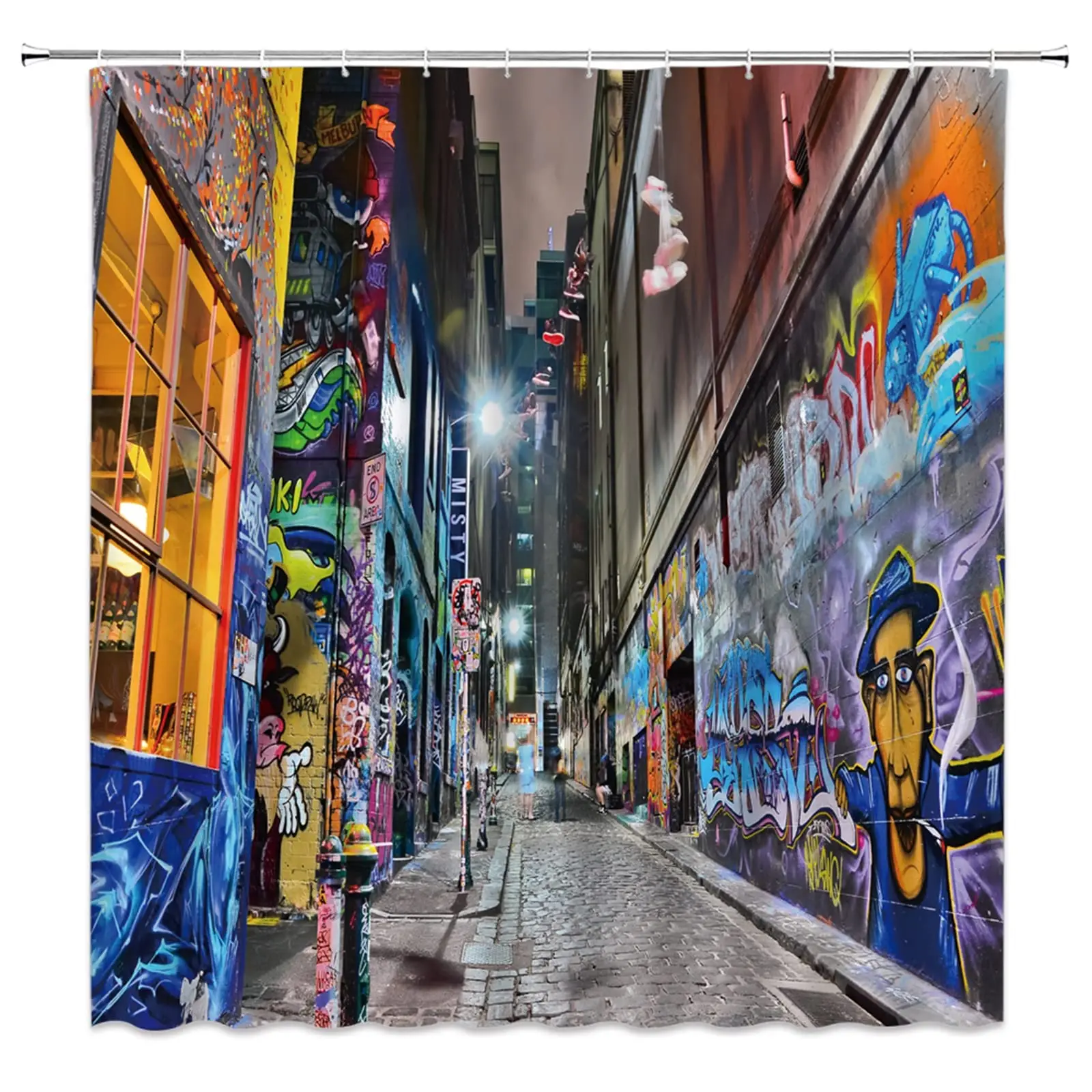 Graffiti Duschvorhang – Abstraktes Urban-Art Design, 178x178 Cm, Mit 12 Haken, Polyester