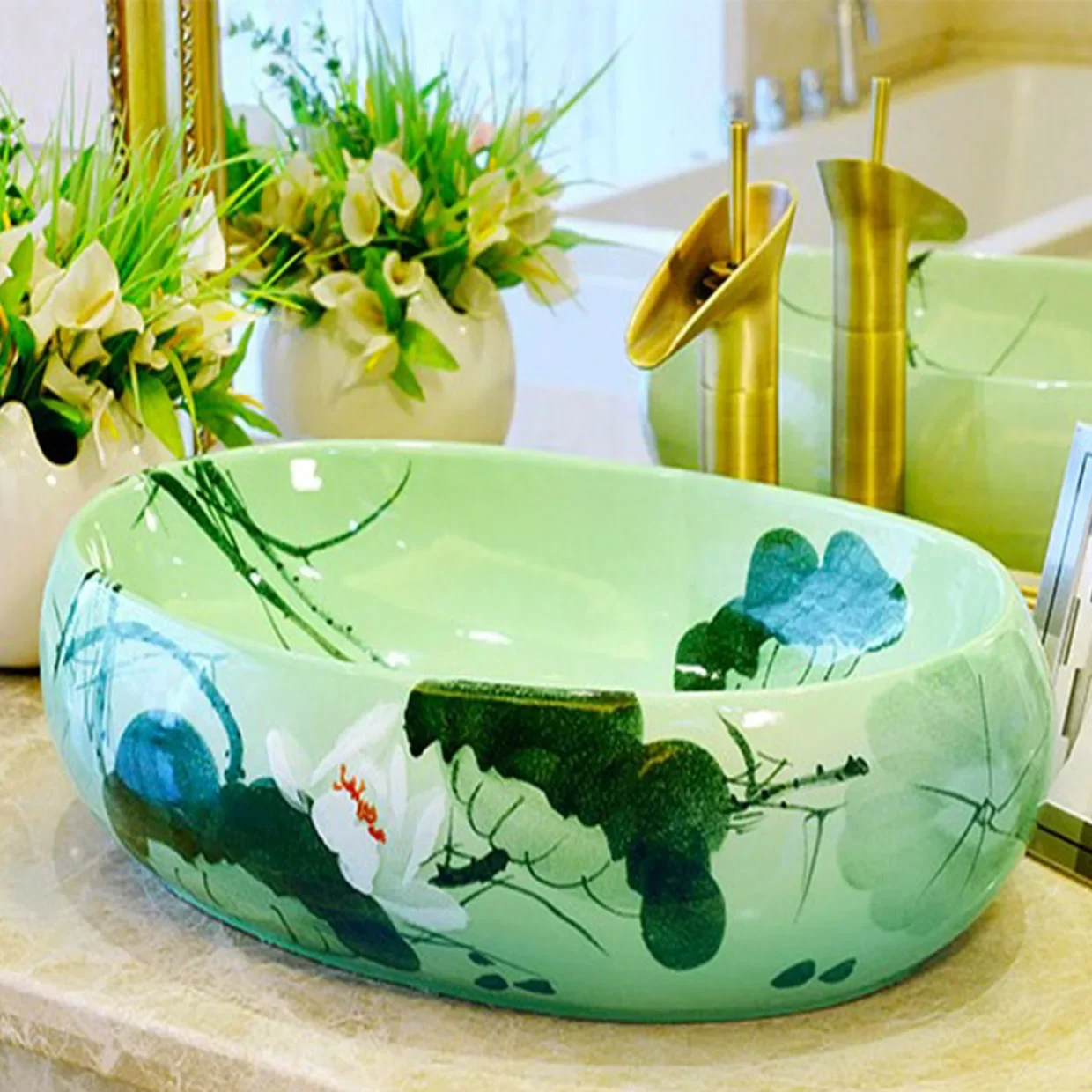 

Ceramic countertop Sinks Oval Retro Wash Basin Household Washbasin Bathroom Washbasin Nordic Art Basin 600*400*150mm
