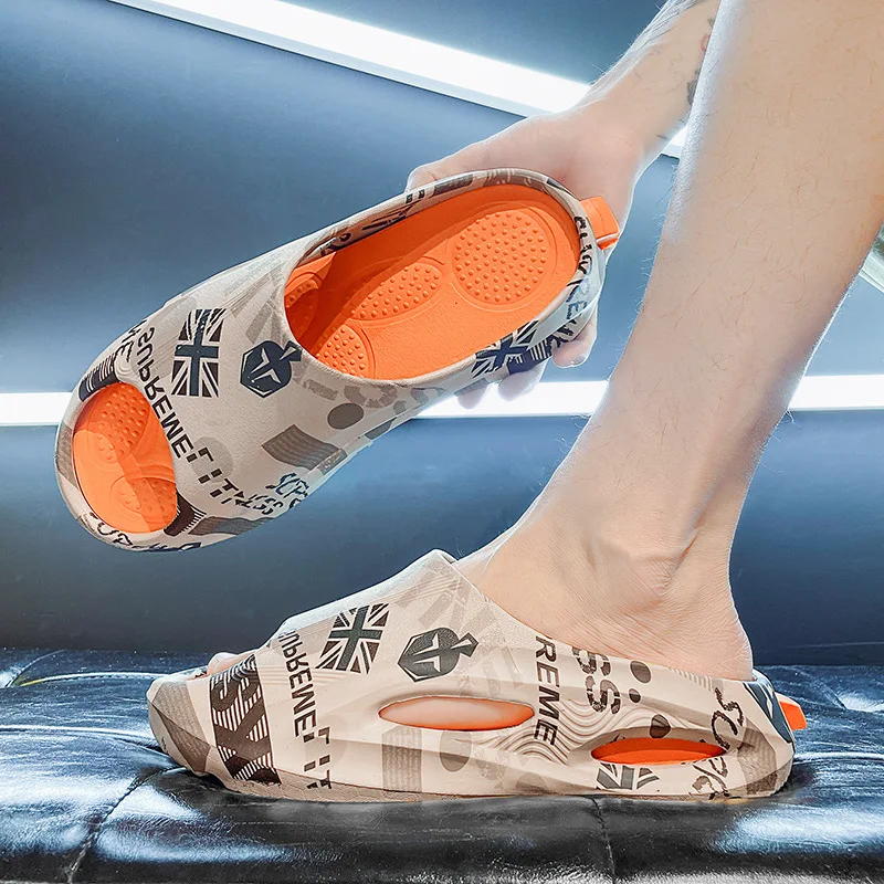 Fashion Men Slippers Summer Beach Sandals Printing Home Bathroom Anti Slip Shoes Suitable Indoor and Outdoor