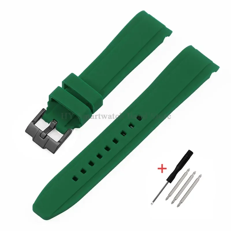 Waterproof Rubber Sport Watch Strap with Curved Design and Metal Pin Clasp