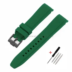 Waterproof Rubber Sport Watch Strap with Curved Design and Metal Pin Clasp - 22mm (Green - black)