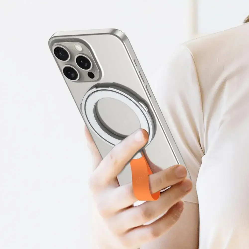 Magnetic Mobile Phone Holde for IPhone 12 13 14 15 Series Ultra Thin Foldable Kickstand with Silicone Finger Loop Strap