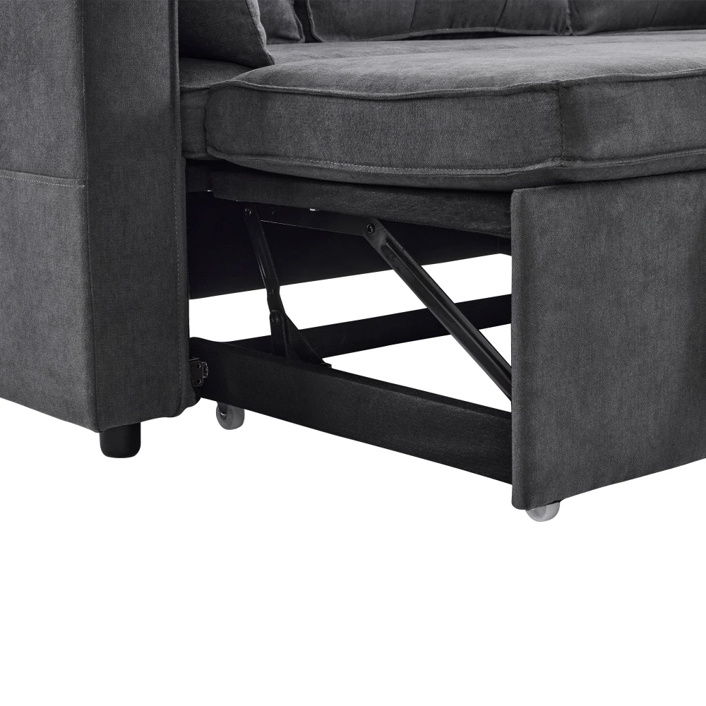 PINGGO L-förmiges Schlafsofa mit Schlaffunktion Modernes Design Gepolsterter Loungesessel mit Stauraum und Getränkehalter für Wohnzimmer – Detail 36