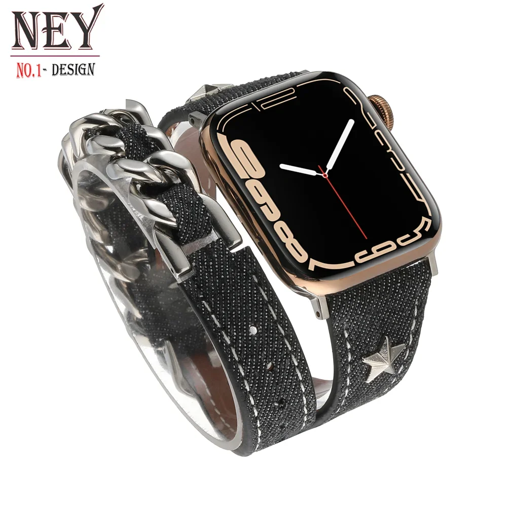 애플 워치 밴드용 럭셔리 스트랩, 더블 투어 디자인 가죽 팔찌, iwatch 시리즈 8, 7, SE, 6, 5, 4, 3, 44mm 울트라, 49mm, 45mm, 40, 41mm