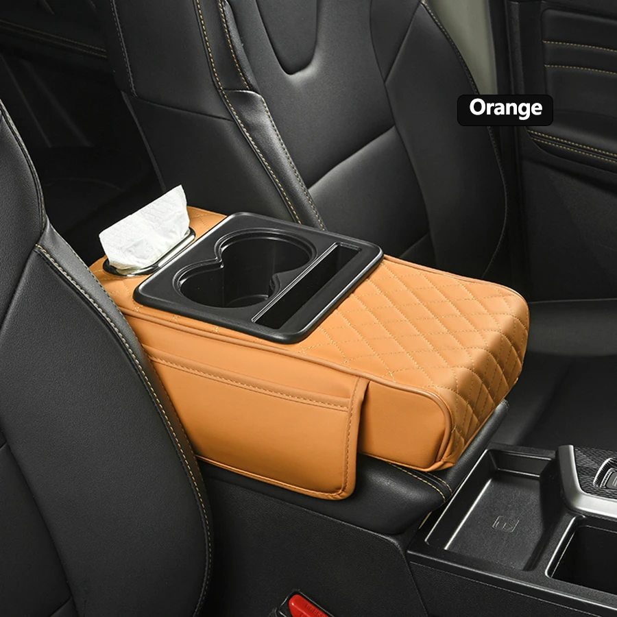 Car Armrest Storage Box, Car Center Console Organizer, Armrest Heightening Cushion with Cup Holder Armrest Storage Organizer Box