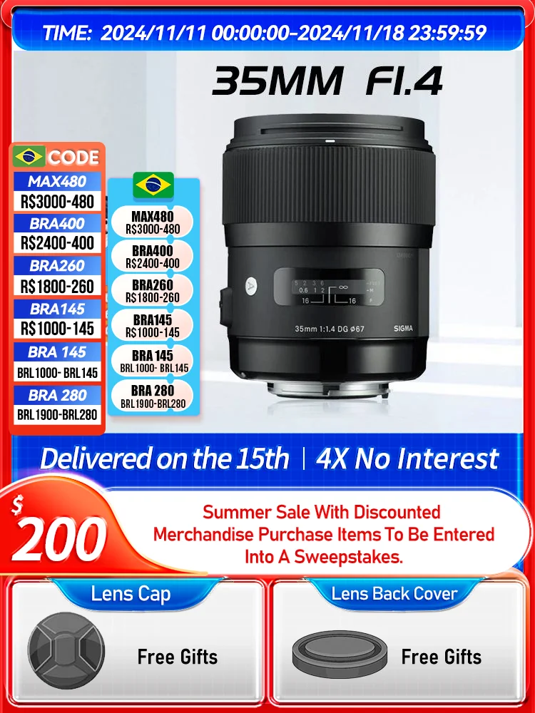 Sigma 35mm F1.4 DG HSM Art Full Frame Prime Digital SLR Camera Lens for Canon 6D II 5D IV Sony A7 III IV Nikon D850 35 1.4（Used） camera lens