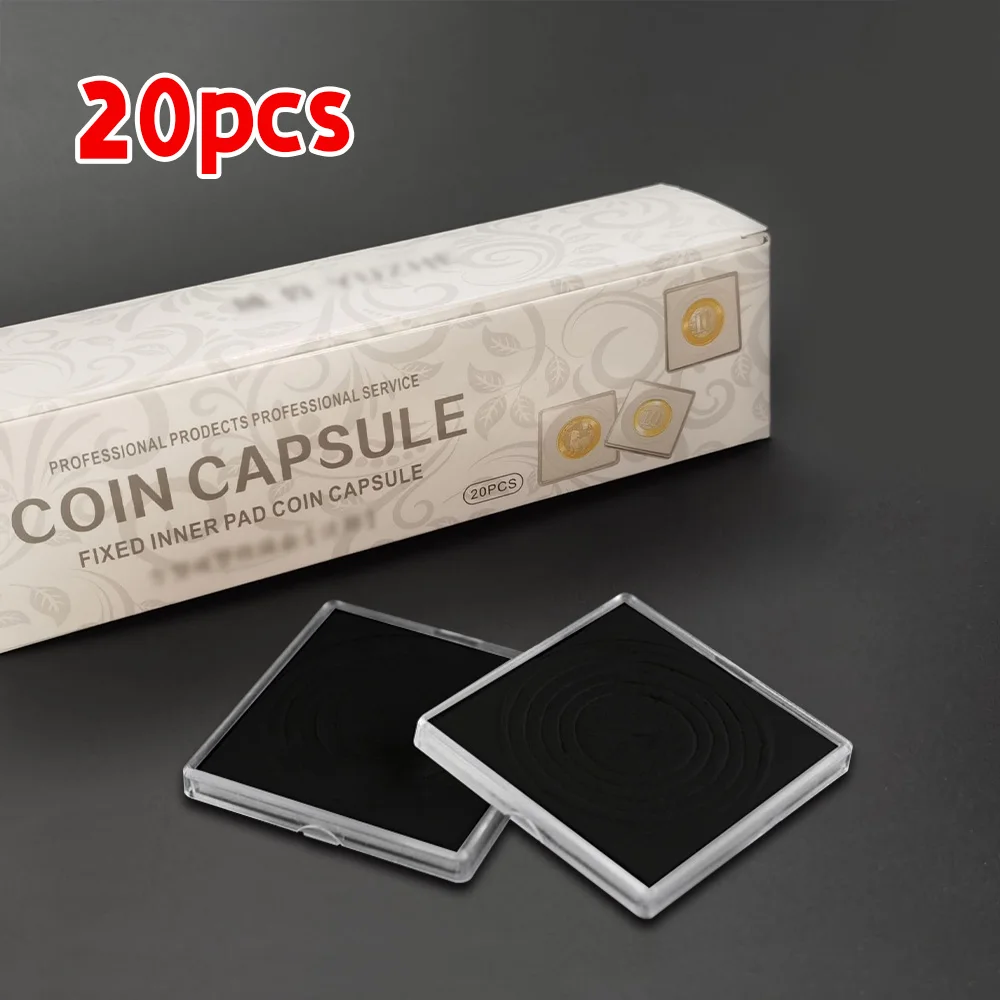 20PCS Acrylic Square Coin Holder Capsules Container Coin Transparent Gaine Small Round Coin Protection Box Display 20mm-40mm 6
