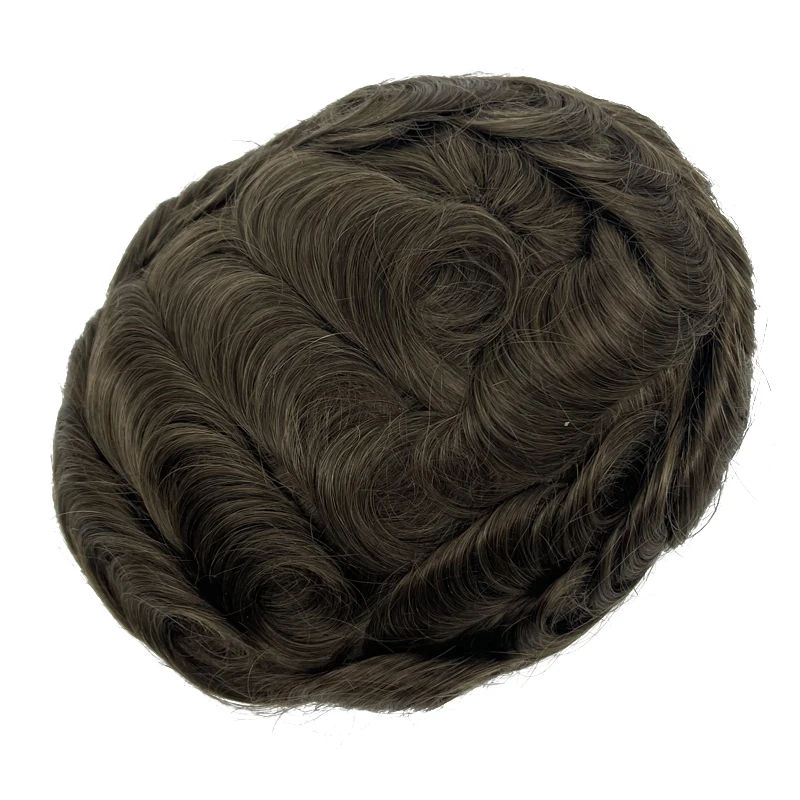 Bleached Knots Breathable Full Swiss Lace Natural Hair Line Hundred Percent Human Hair Prosthesis Men\'s Toupee