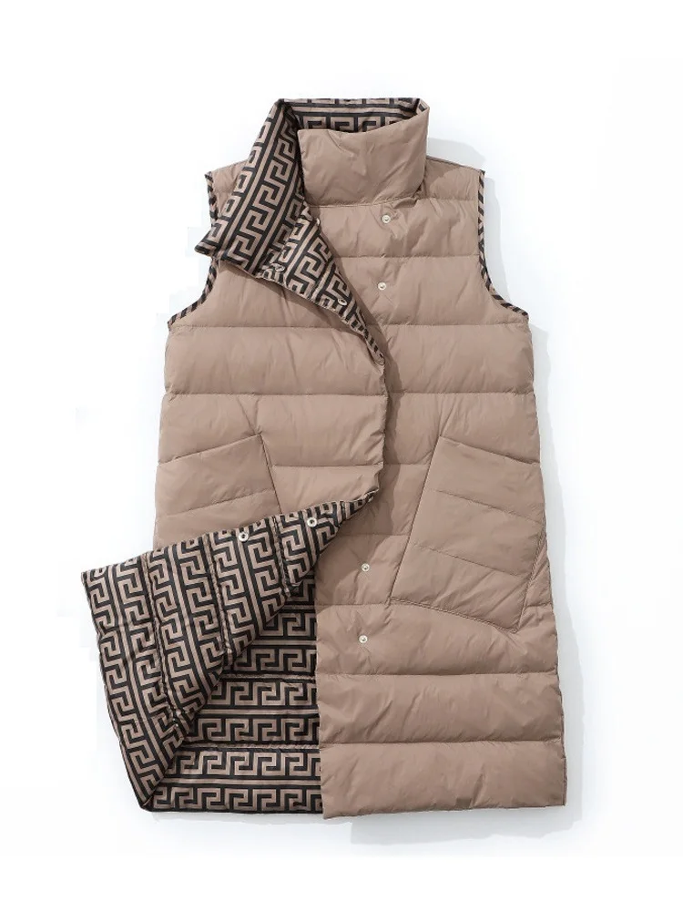 

NewBang Long Double Side Womens Warm Sleeveless Thick Vest Women Reversible White Duck Down Vests Female Waistcoat