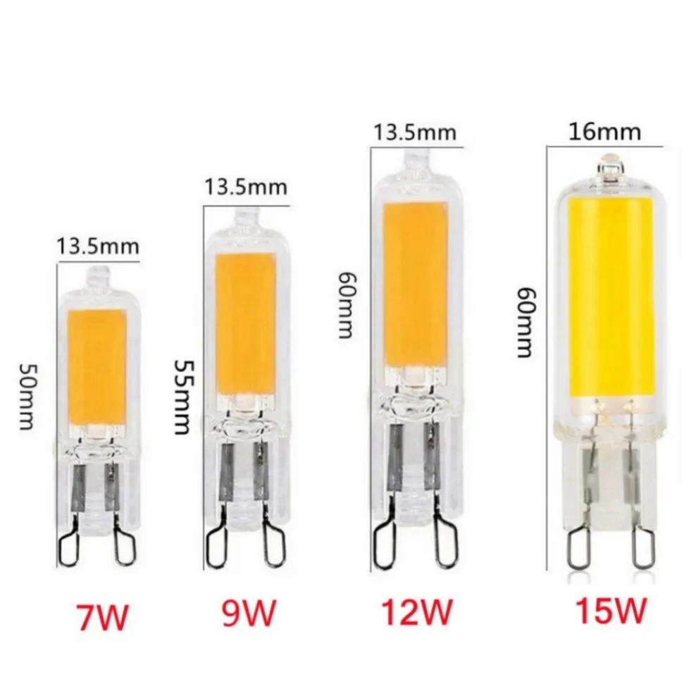 10Pcs/lot Brightest G9 LED Lamp AC/DC 12V 220V 7W 9W 12W 15W Glass COB LED Bulb Warm/Cold White Spotlight Replace Halogen Light