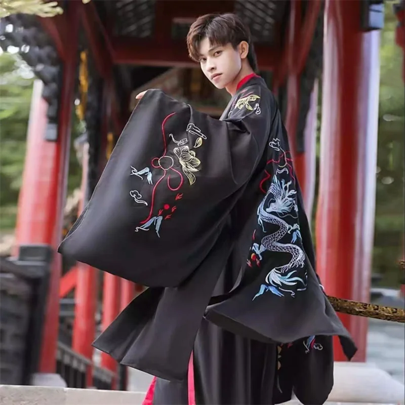 

Black Hanfu Costume Kimono Uniform Men Fairy Swordsman Ancient Chinese Style Wuxia Cosplay Vintage Embroidery Outfit Halloween
