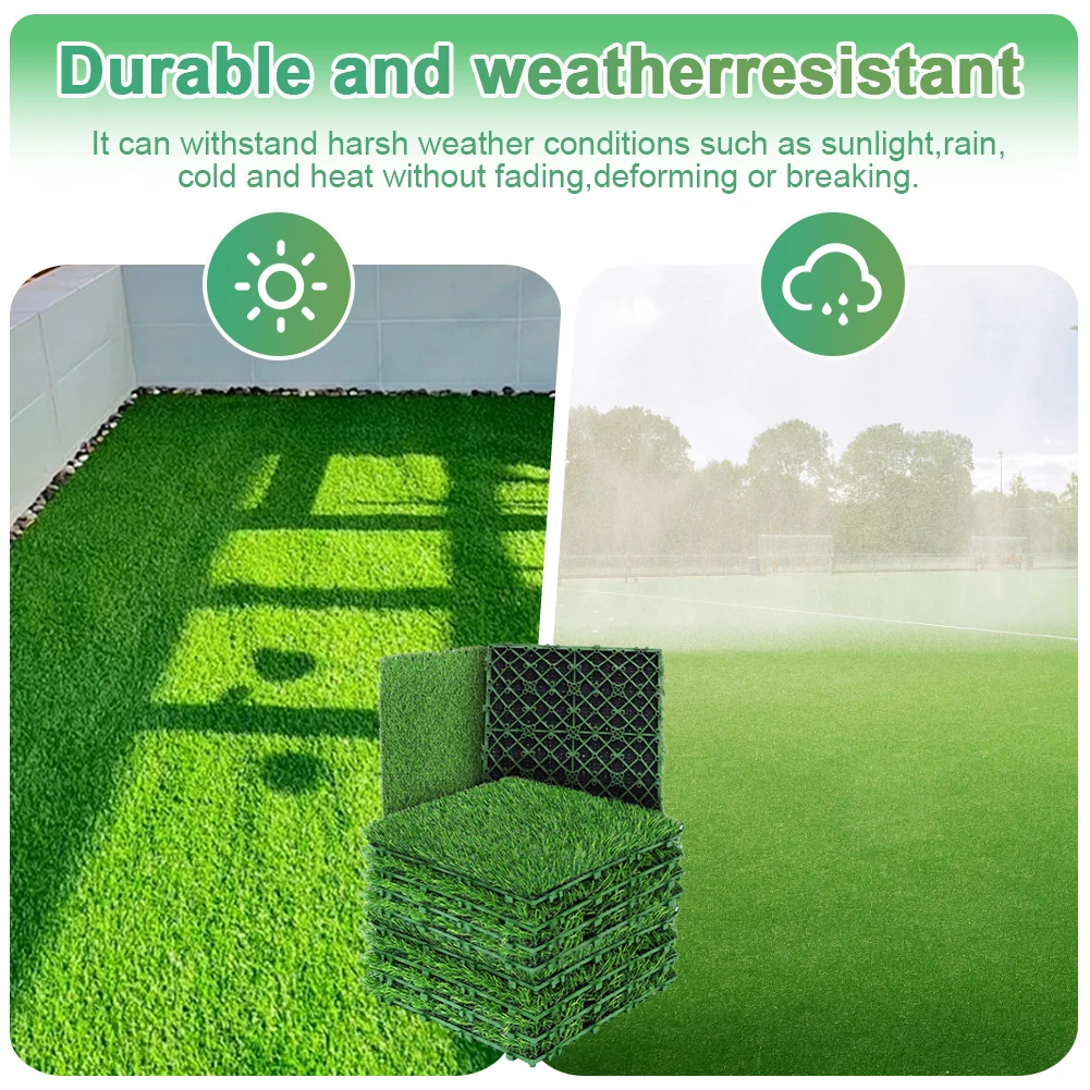 10 Pcs 12 Inchx12 Inch Realistic Grass Turf Tile Interlocking Fake Grass Deck Turf Tiles Grass Flooring Tiles for Indoor Outdoor