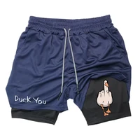 Cartoon Duck Print Men's Shorts Summer Double Layer Letter Print  Quick Drying Pants Fitness Tracksuit Beach Short Pants RL0358 - Image 5