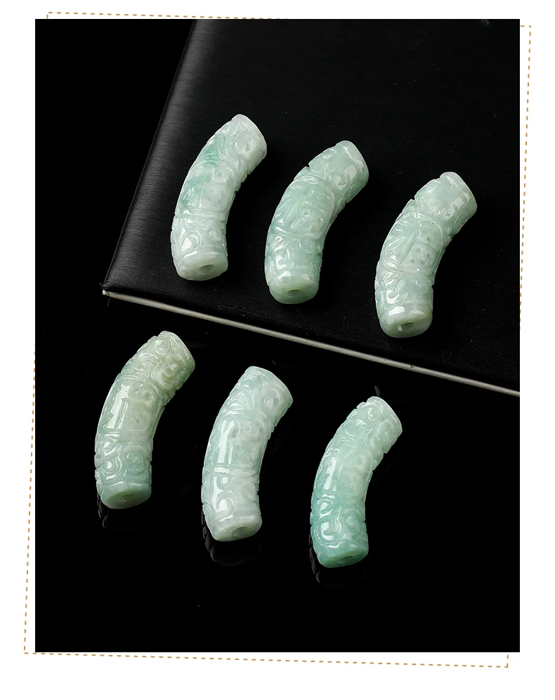 1 Stück Naturstein Smaragd Jadeit geschnitzt Hui Wen Rohrform Perlen Edelstein für Schmuckherstellung DIY Halskette Armband Zubehör – Detail 6