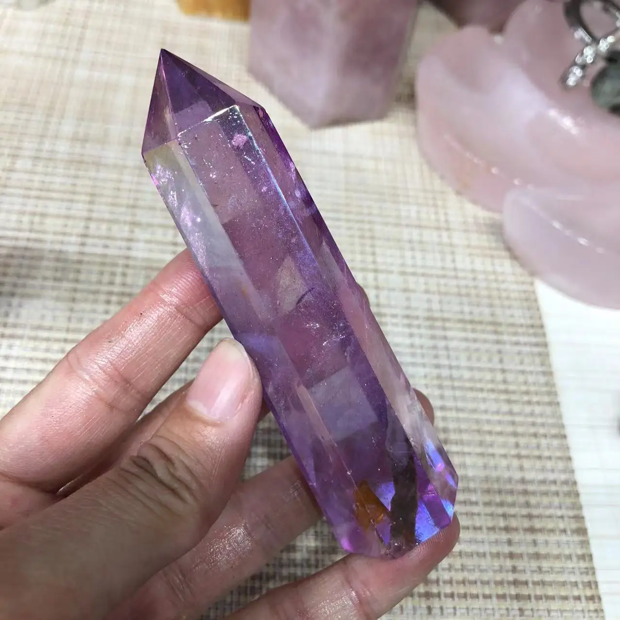 

Natural Stones Aura Purple Quartz Crystal Wand Point Polished Gemstones Healing Reiki Decoration Gems