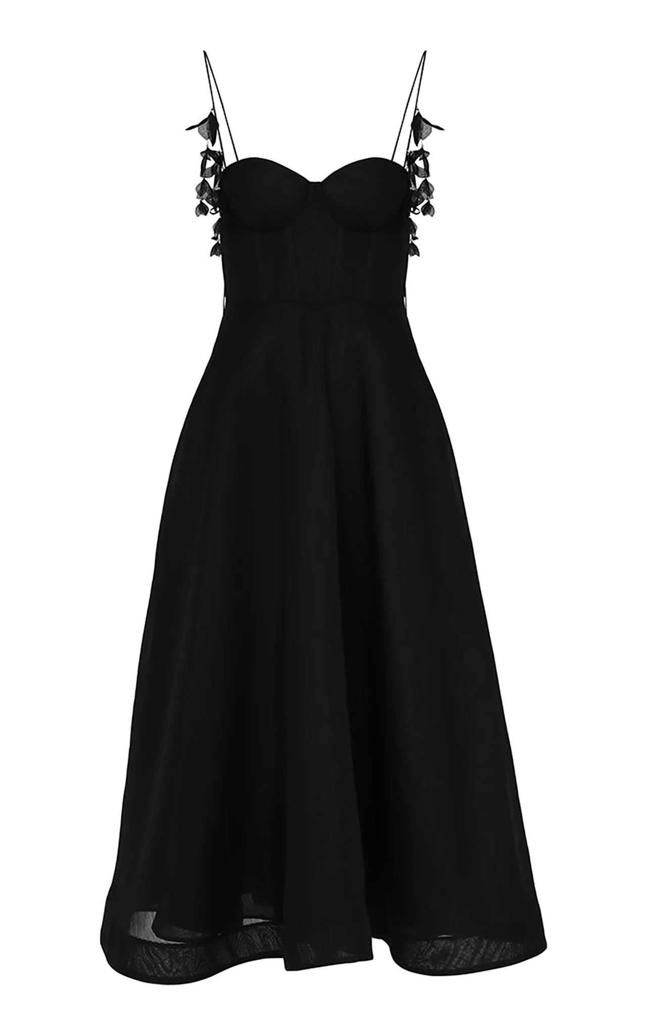 

2024 Summer New Women's Wear Black Fashion Elegant Three Dimensional Petal Decorative Hanging Strap Dress 0430