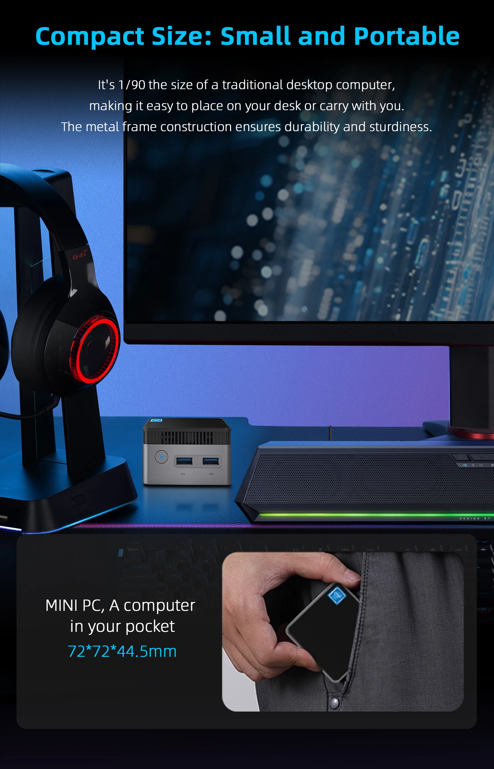 BY53 Windows 11 Mini PC Intel N150 12GB LPDDR5 M.2 2242 SSD With HDMI 2.0 4K Out