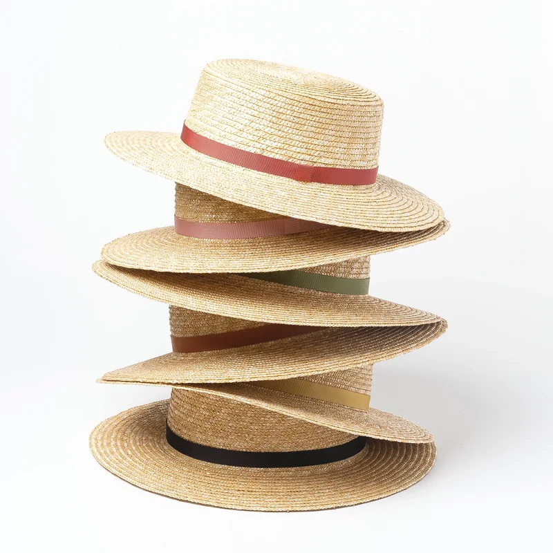 

Модная летняя соломенная шляпа X225 с плоским верхом и лентой