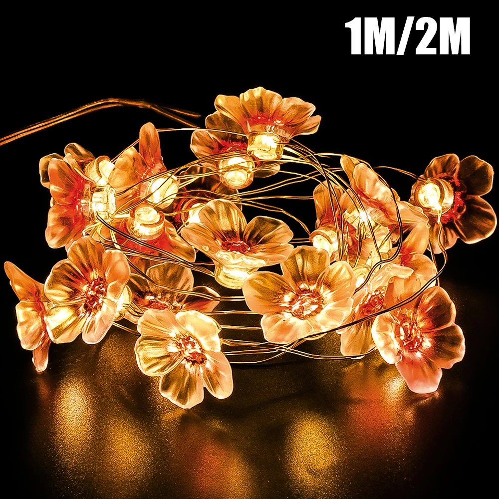 1/2M LED String Lights Battery Powered Pink Cherry Flowers Garland Fairy Lights For Valentine's Day Wedding Party Decorations led rose flower battery powered fairy lights wedding home birthday valentine s day event party garland decor