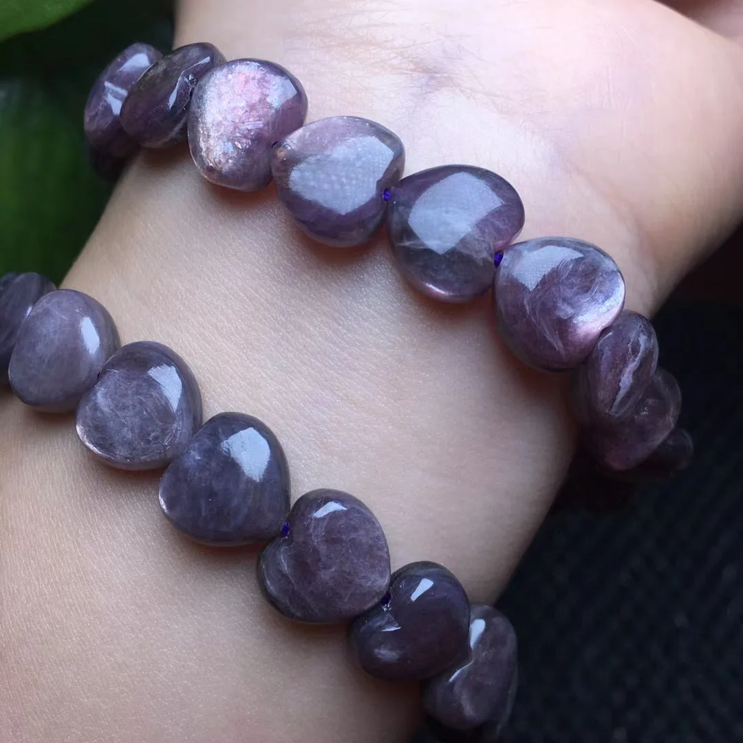 

1 Pc Fengbaowu Natural Purple Mica Lepidolite Heart Bracelet Crystal Reiki Healing Stone Fashion Jewelry Gift For Women