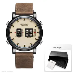 Luxury Men's Military Sport Quartz Watch with Brown Leather Strap (Brown black - Box)