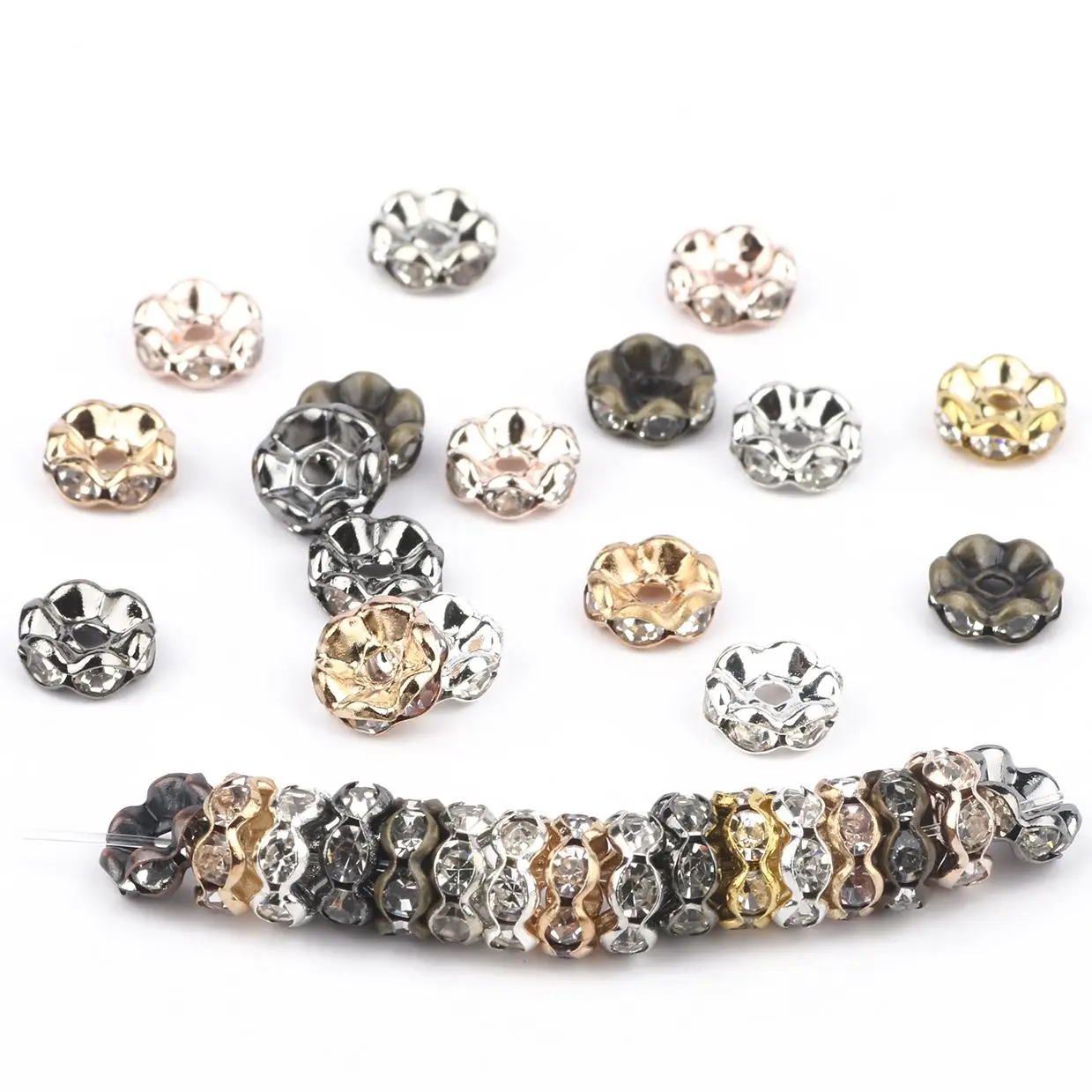

50pcs/lot 4/6/8/10mm Rhinestone Wavy Lace Rondelles Spacers Crystal Beads For Jewelry Making DIY Charms Bracelets Accessories