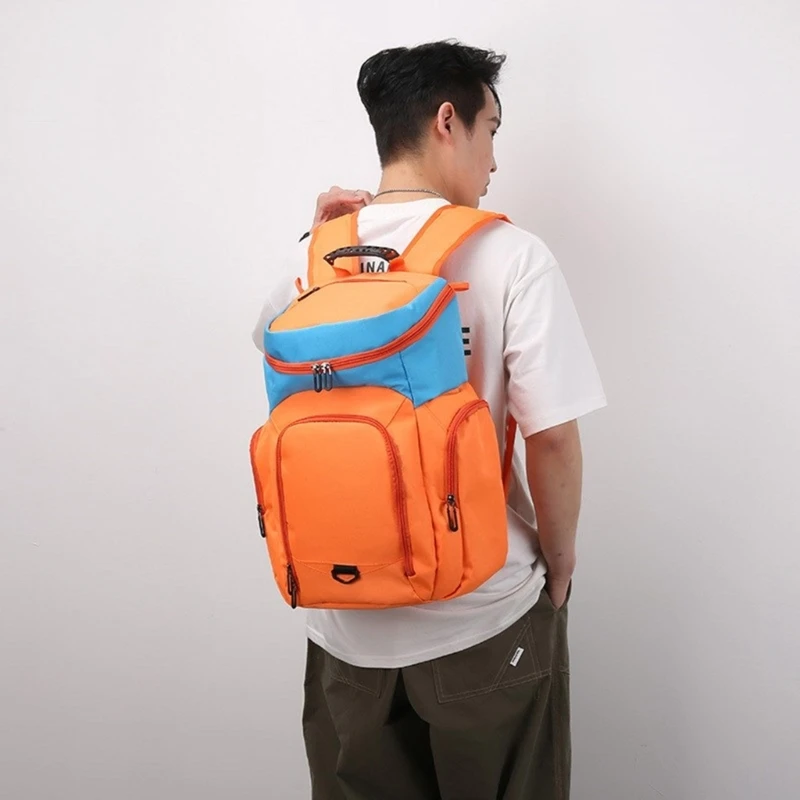 Basketball Backpack Large Capacity Contrast Color School Sports Bag with Ball Compartment for Football Travel Casual