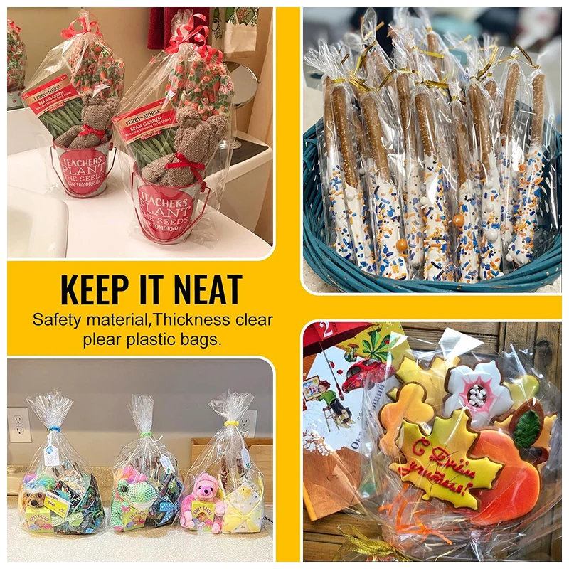 50/100/200 stücke Lange Klare Zellophan Taschen Transparent Süßigkeiten Cookie Geschenk Verpackung Tasche Baby Dusche Geburtstag Party Hochzeit decor – Detail 7