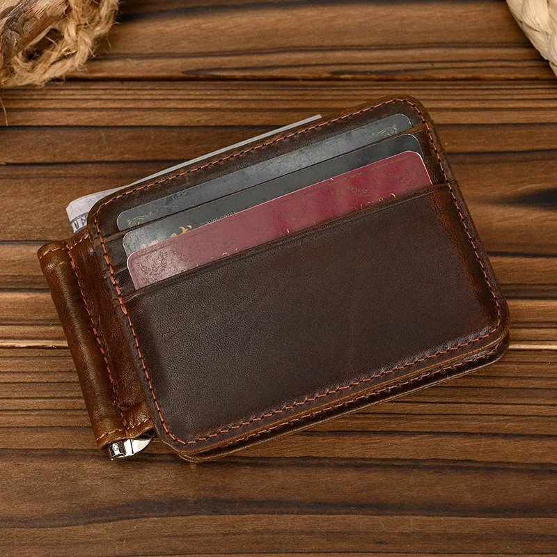 Genuine Leather Money Clip Purse For Men Women Cash Clip Wallets Male Short Wallets Card Holder Multi Cards Short Purse For Man credit card holder id card holder leather bill organizer