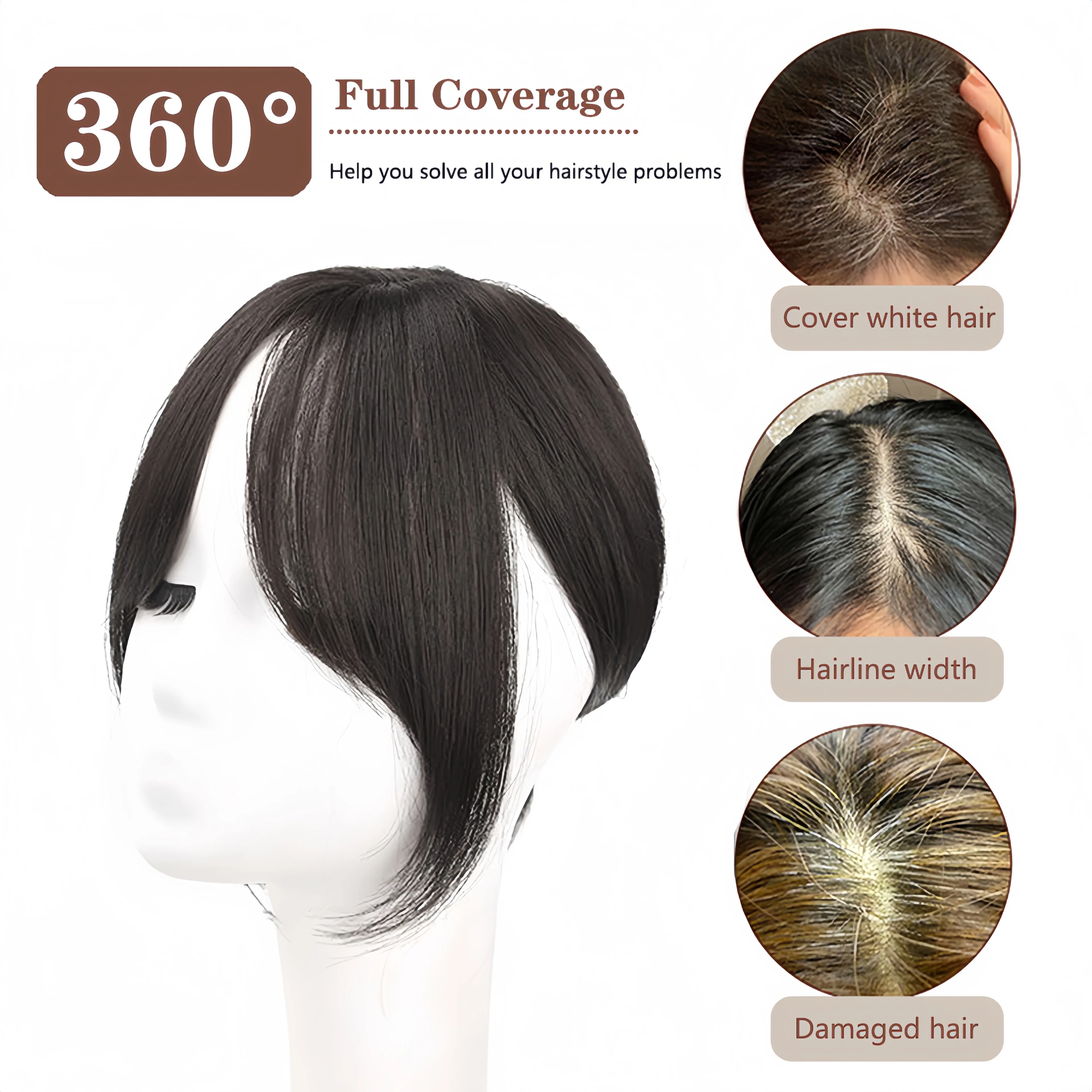 Synthetic Hair Topper with Bangs Clip In Extension for Women