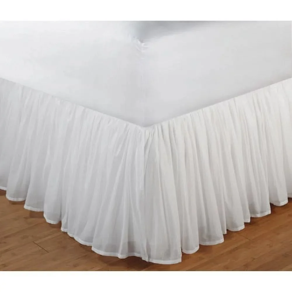 

White Ruffled Cotton Bed Skirt, Queen Premium Hotel Quality Wrinkle Free, Fade Resistant Color