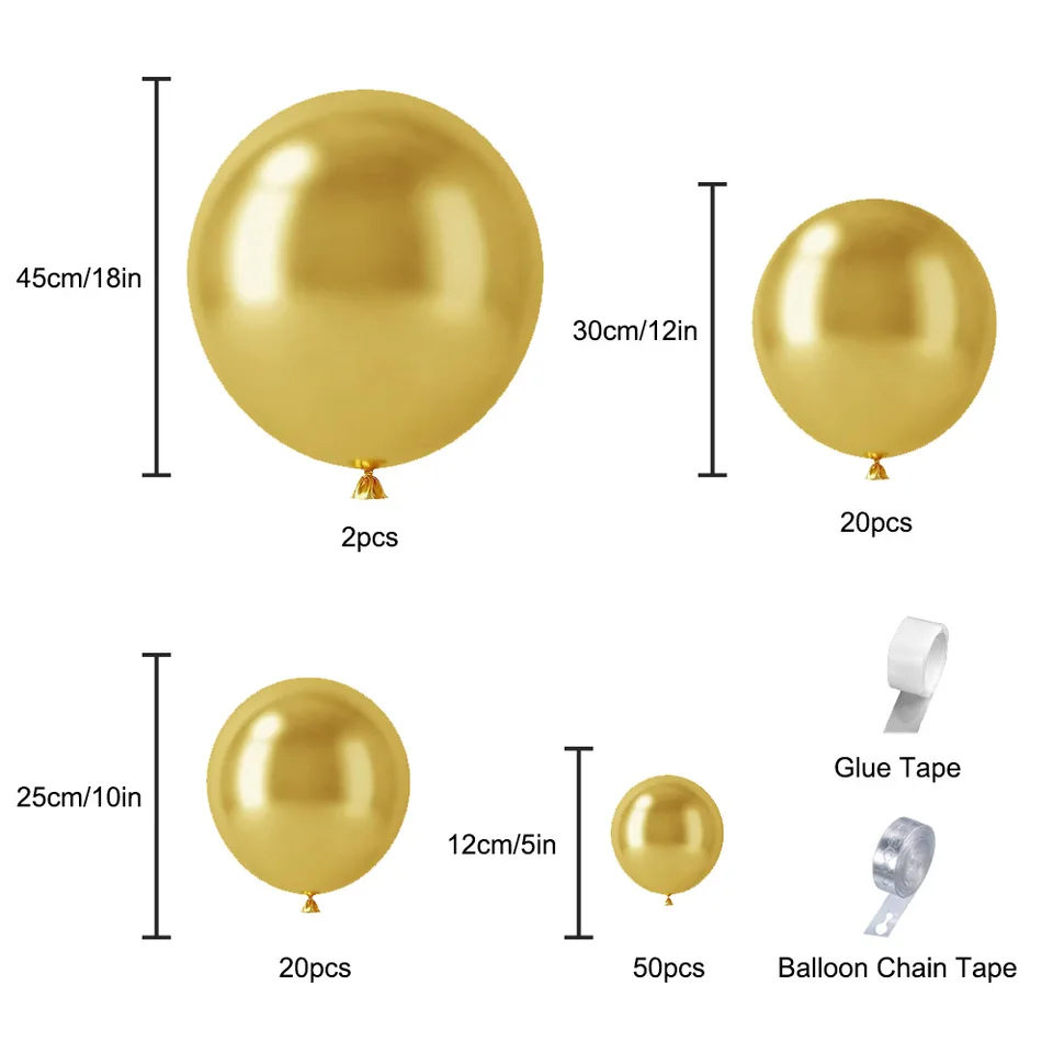 thumbnail image 2 of 100 Pcs 6\" Gold Quick Link Balloons, Metallic Balloons With Linkable Tail, For Anniversary Wedding Birthday Party Arch Wall Decorations 2 of 9