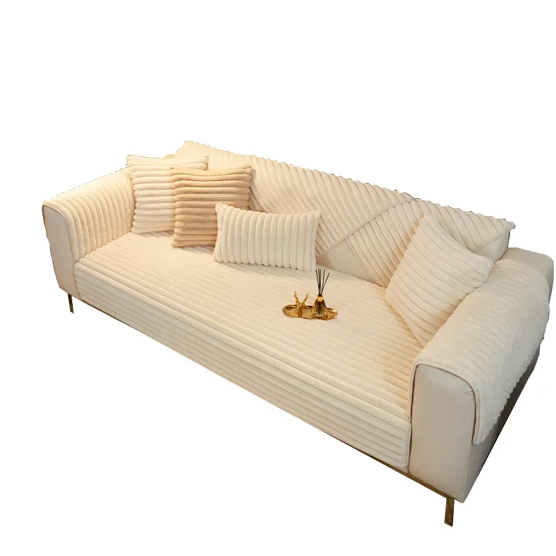 Imitation Rabbit Plush Thickened Winter Sofa Cushion Non-Slip Leather Sofa Full Cover Cover Cloth Towel 3