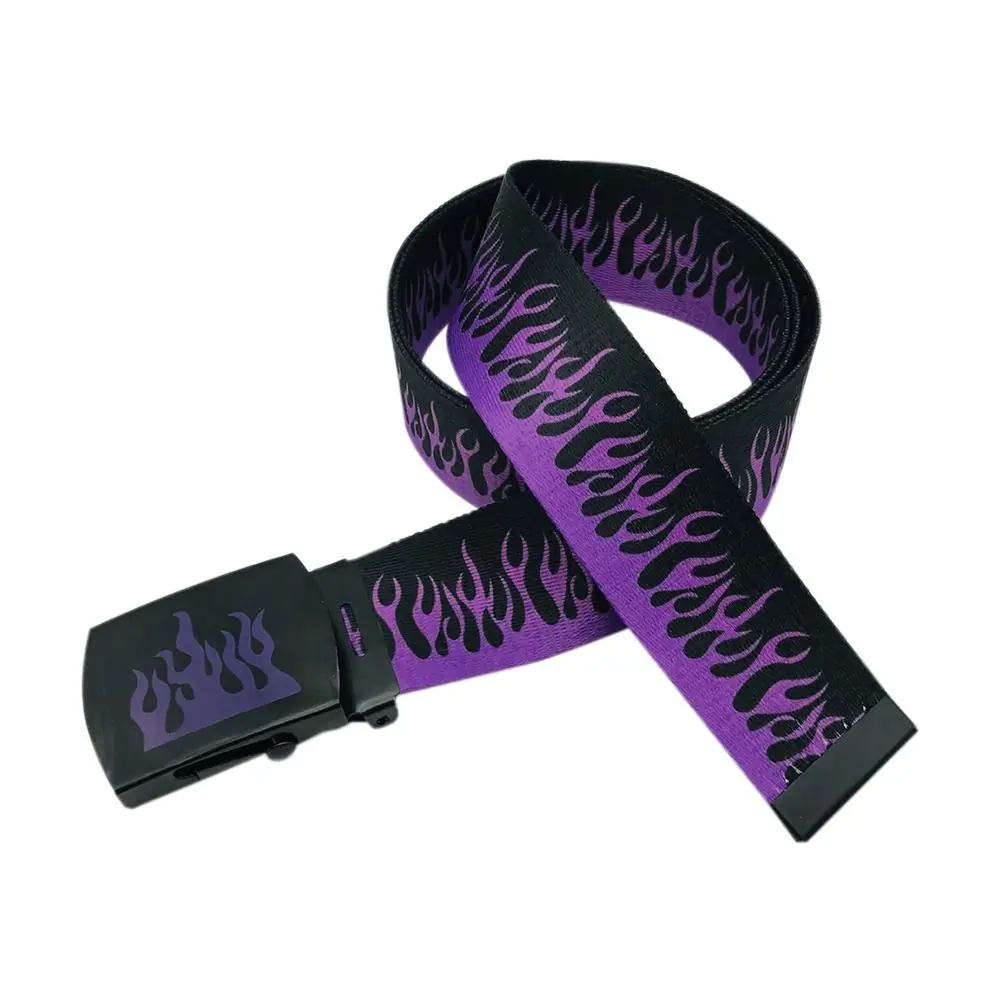 Ceinture Imprimé Flamme Coton/métal - Longueur Réglable - Style Punk, Streetwear - Lot De 2 - 13