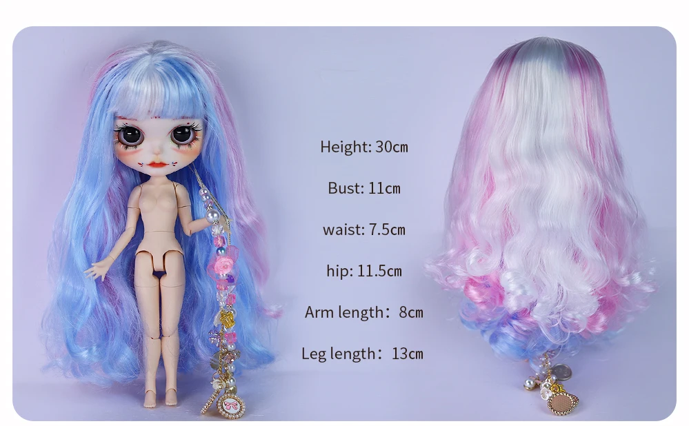Jenny - Premium Custom Neo Blythe Doll le falt ioma-dath, craiceann geal & aghaidh grinn matte 3