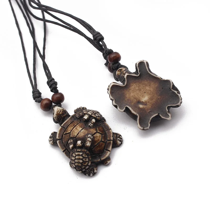 12pcs/lot Faux Yak Bone Sea Turtle Resin Pendant Necklace Three Turtles Animals Charms Necklace Fashion Jewelry Trend Gifts
