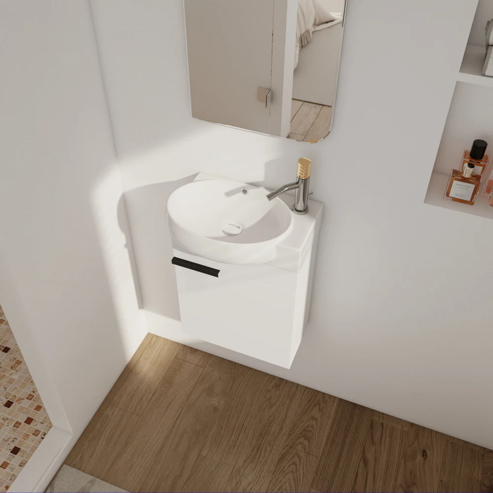 Floating Bathroom Vanity with Sink Modern Cabinet Small Wall Mounted Bathroom Vanitiy with Soft-Close Door White 4