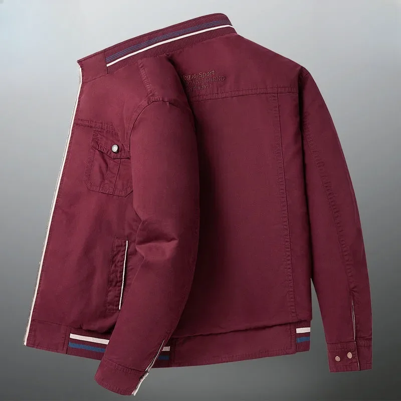 Middle-Aged Men Large Size 8xl Casual Outwear Fashion Stand Neck Coat New Spring Autumn Male Pure Cotton Reversible Jacket 4