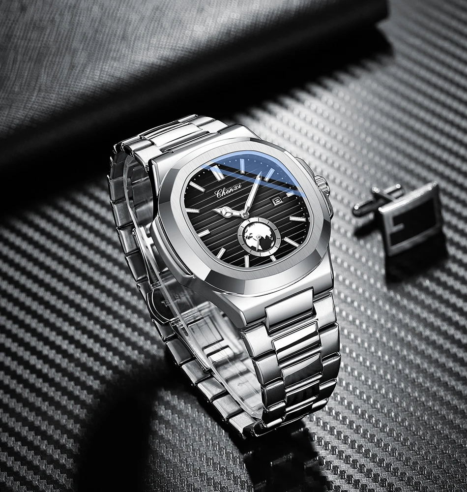 CHENXI Herrenuhren, hochwertige, wasserdichte Quarz-Armbanduhren, Edelstahl, Kalenderuhr für Herren, minimalistisch, lässig – Detail 16