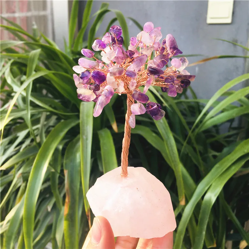 

Natural Crystal Tree Amethyst Rose Quartz Olivine Lucky Tree Decor Agate Slices Gravle Stone Mineral Ornaments Home decor Gifts