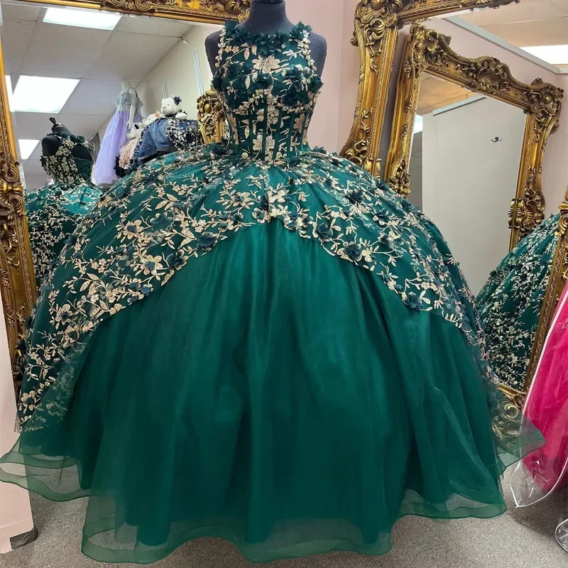 

Ashely Alsa Real Picture Party Prom Dresses High Neck Flower Lace Up Formal Evening Wear Quinceanera Dress Vestido De 15 Anos