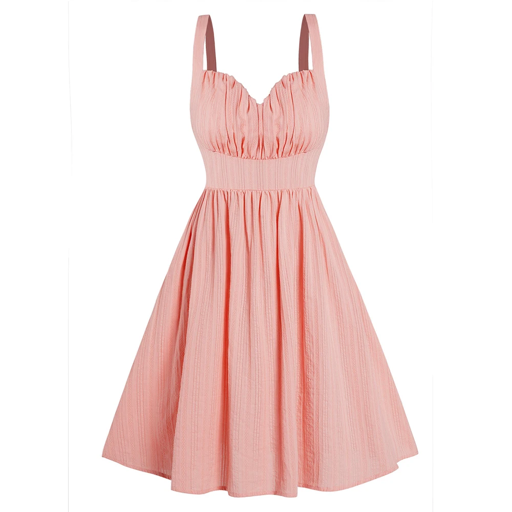 Pure Pink Casual Solid Color Ruched Bust Mini Dress For Female Daily pure-pink-casual-solid-color-ruched-bust-mini-dress-for-female-daily