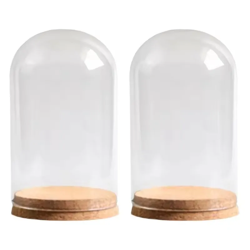 50pcs Dia 8cm Modern Handcraft Glass Dome Cover Dry Flower Vase With Wood Cork Base Landcrape Figurines Model Display Artwork