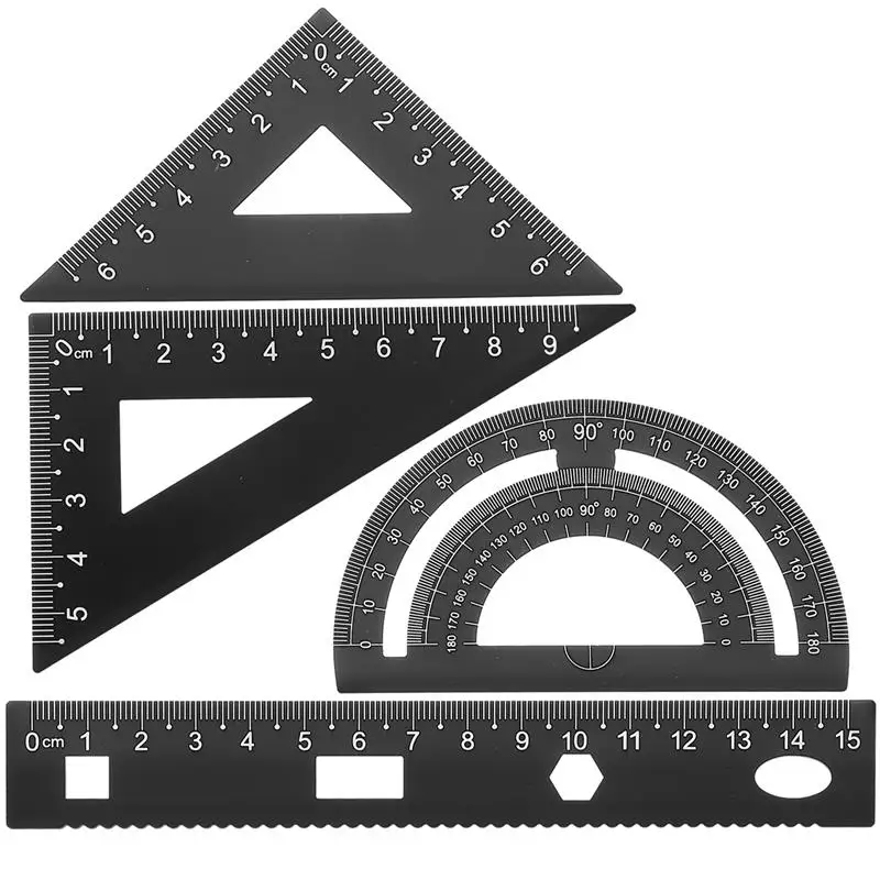 

1 Set of 4PCS DIY Metal Ruler Sturdy Office Ruler Stationery Set Triangular Plate Protractor Testing Ruler for Pupils Students