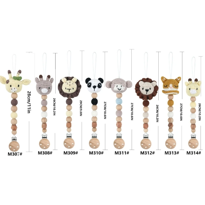 Pacifier Clip Pacifier Chain Pacifier Accessories Teething Beads 1pc Panda Elephant Lion Sheep Pacifier Chain Clip Wood Crochet Bead Teething Chain Baby Teether Soother Holder