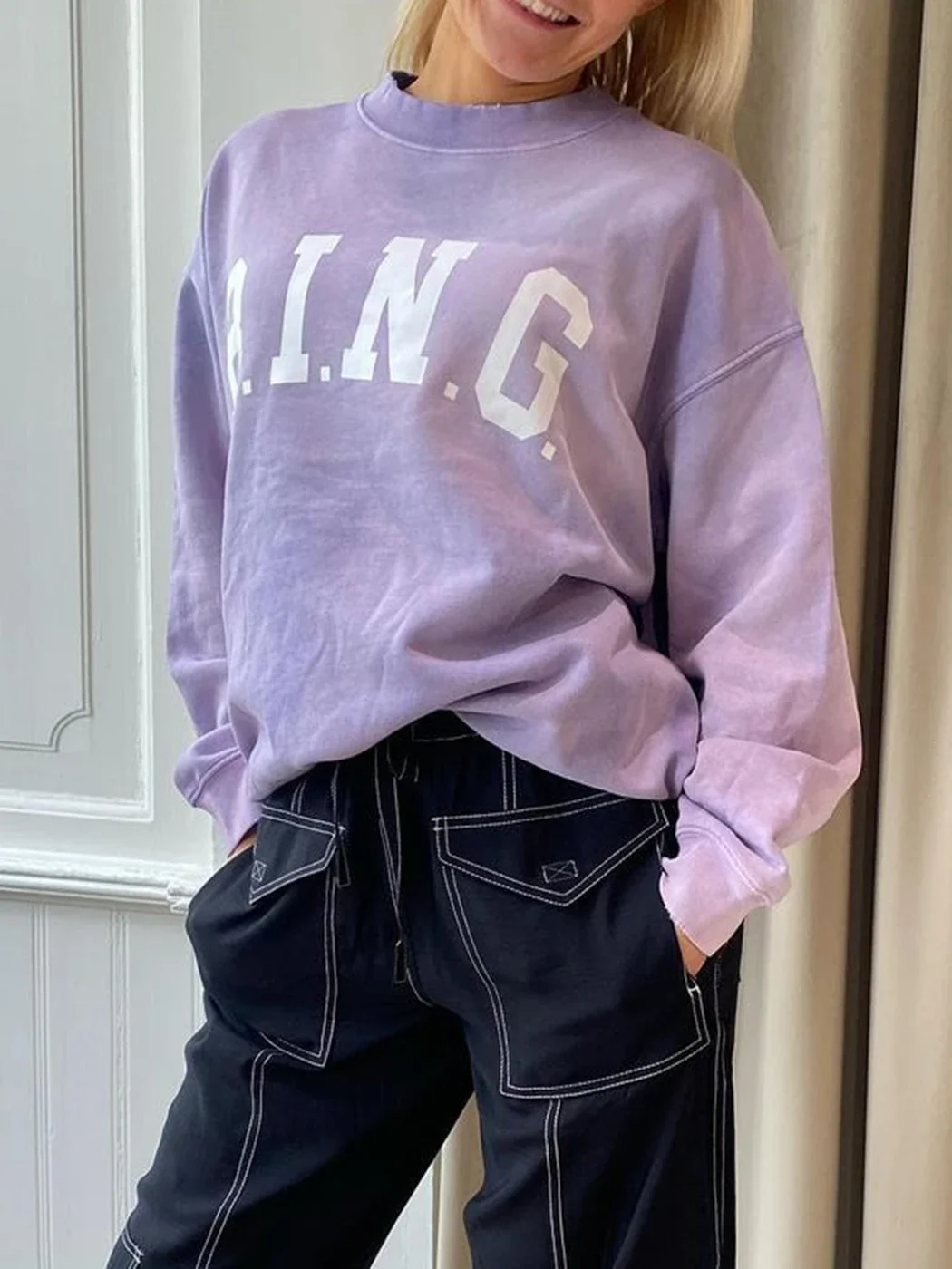 

Women's Sweatshirt Washed Vintage Letters 2023 Fall and Winter Fashion Pullover Super David Clothes Hoodie