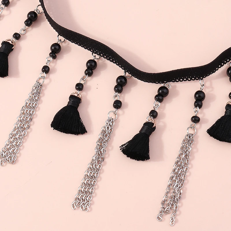 Sef7cd7bd0a75488ebdb43931bdfe3893O Fashion Red Black Velvet Necklace for Women Boho Sexy Tassel Lace Choker Necklace Girls Party Festival Jewelry Gifts Mallzona