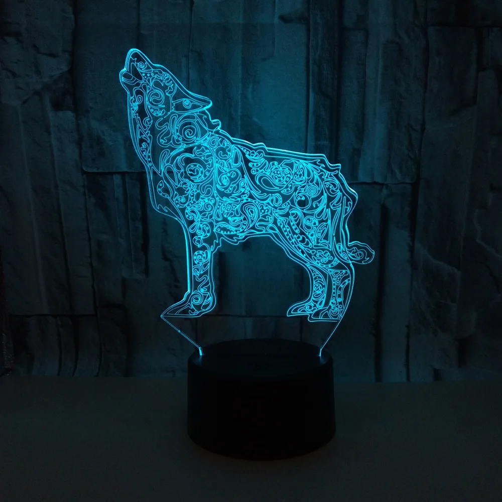 

New Wolf 3d Acrylic Night Deco Lamps Touch Switch 7 Color Vision Stereo Table Lamp For Bedroom Luminaria De Mesa