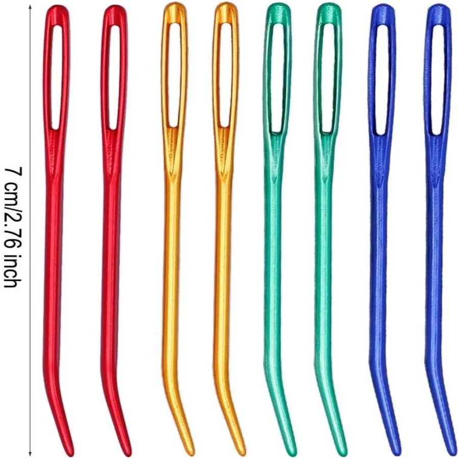 Crochet needles aluminum bent tip knitting needles DIY sewing big eye bent needle yarn weave tool with storage box