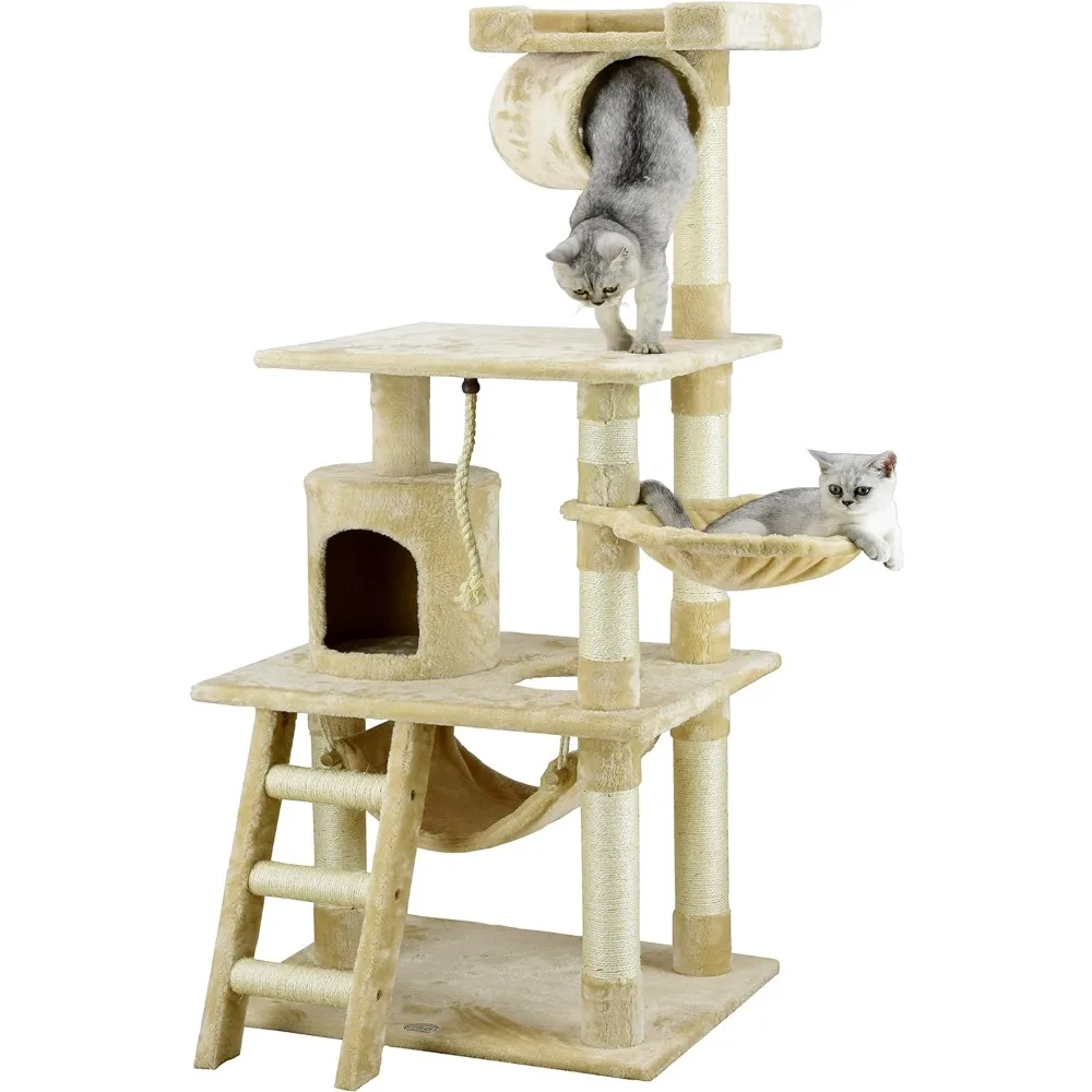 

Go Pet Club Classic Cat Tree, Faux Fur Finish, Sisal Rope Scratcher, 62"H, Beige
